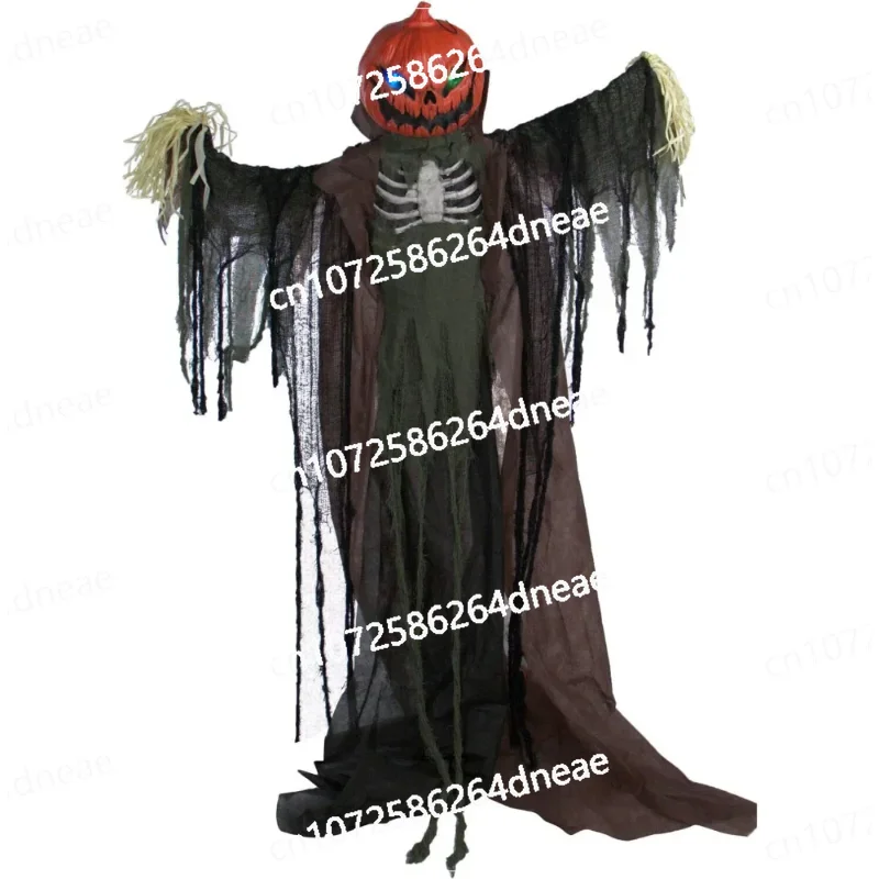

Halloween Life-Size Poseable Pumpkin Scarecrow, Halloween Animatronic with Touch Activated Lights and Sound