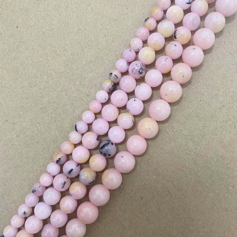 Natural Stone Smooth Pink Opal Color Jade Round Loose Beads 15\