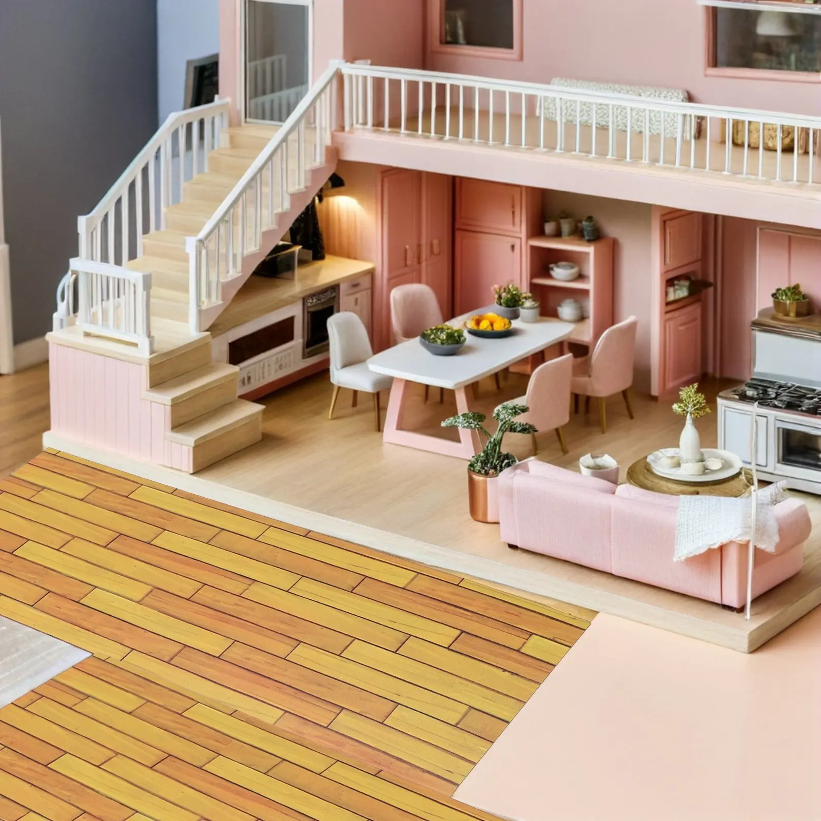 

2Pcs Miniature Wood Flooring Realistic Hardwood Planks for DIY Dollhouse Accessories Tiny Wooden Floorboards for Dollhouse