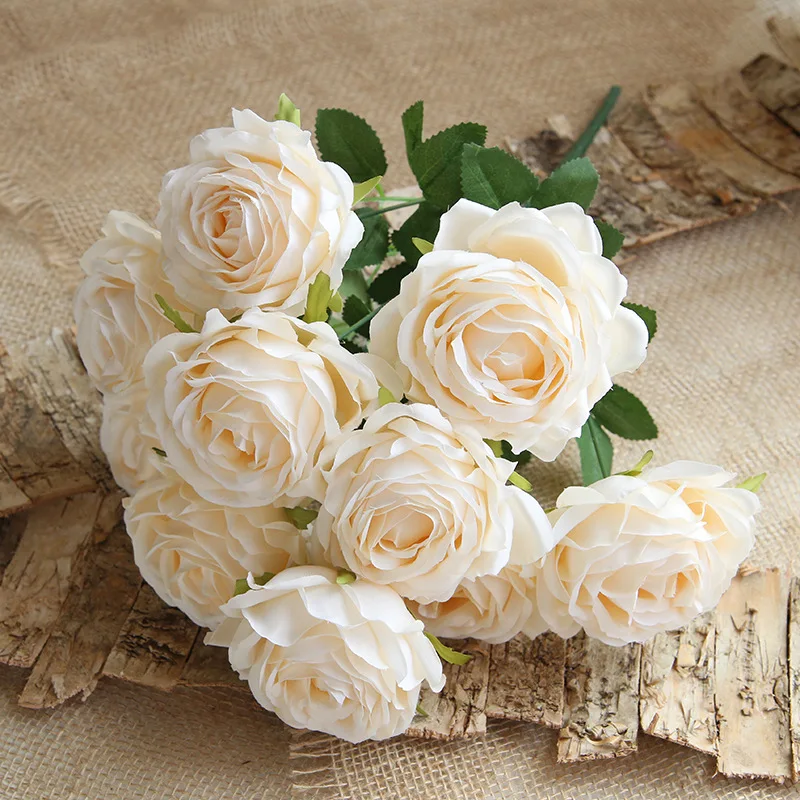 Lifelike 10 Heads Artificial Yellow Rose Bouquet Silk Fake Flowers for Wedding Bridal Engagement Decor Valentine\'s Day Home