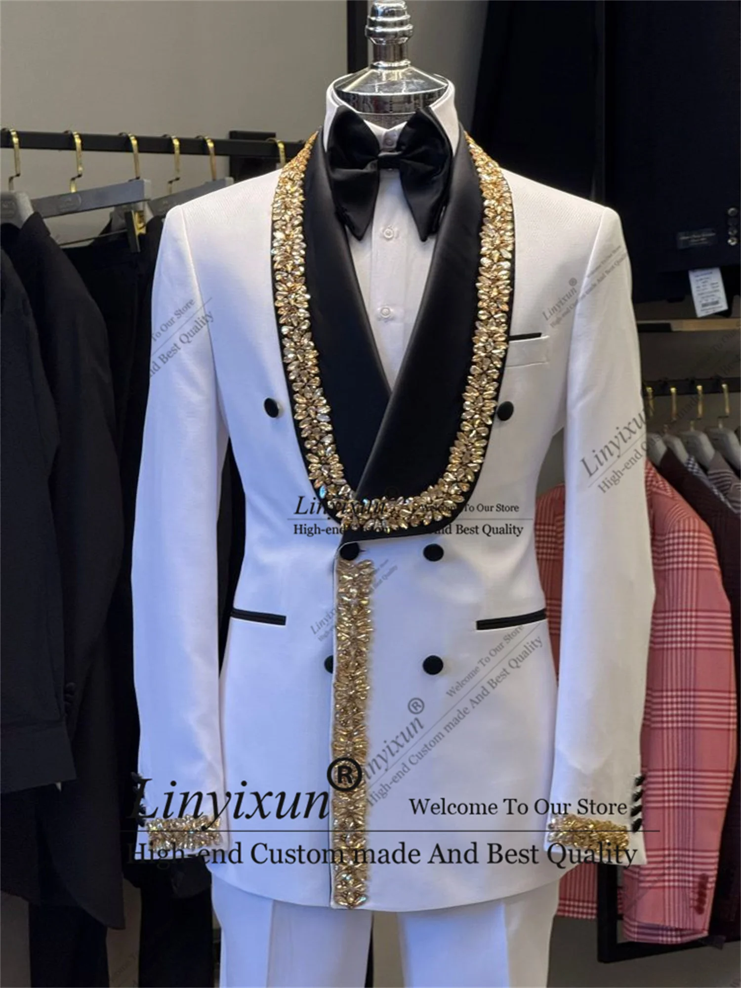 

Блестящие смокинги со стразами и кристаллами, мужские костюмы, мужские пиджаки для выпускного вечера, деловые костюмы из 2 предметов, свадебный костюм жениха, Homme по индивидуальному заказу