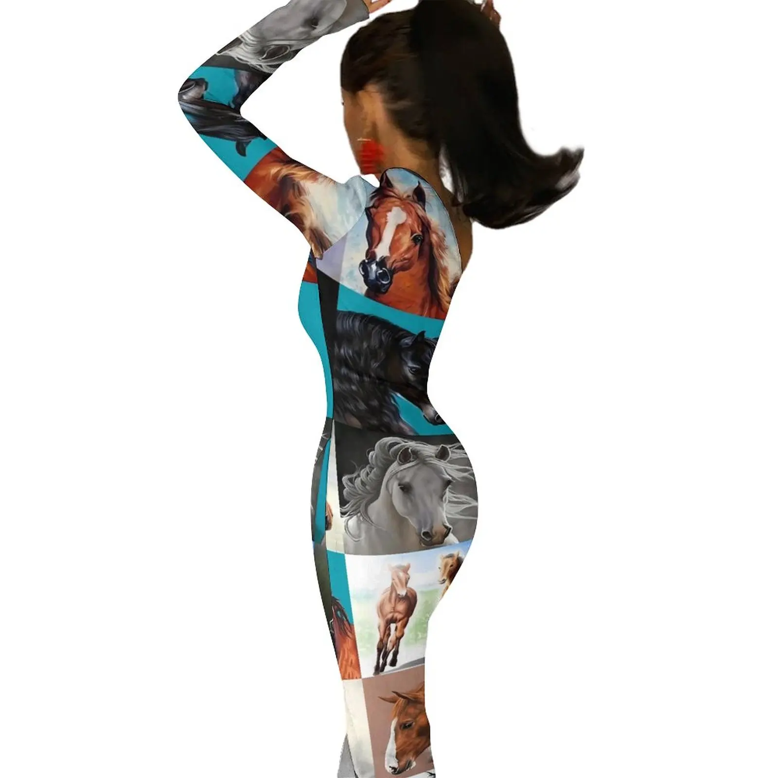 Koc dla konia obcisła sukienka wiosna nadruk zwierzęcy seksowne długie sukienki z wysokim rozcięciem z długim rękawem z nadrukiem sukienka w stylu ulicznym