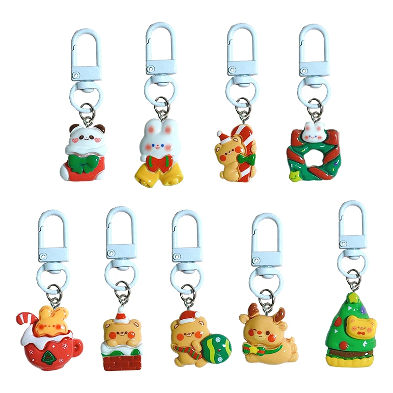 Carino natale portachiavi cartone animato orso coniglio albero di natale calzini alce ciondolo portachiavi telefono Charms zaino Car Bag Decor