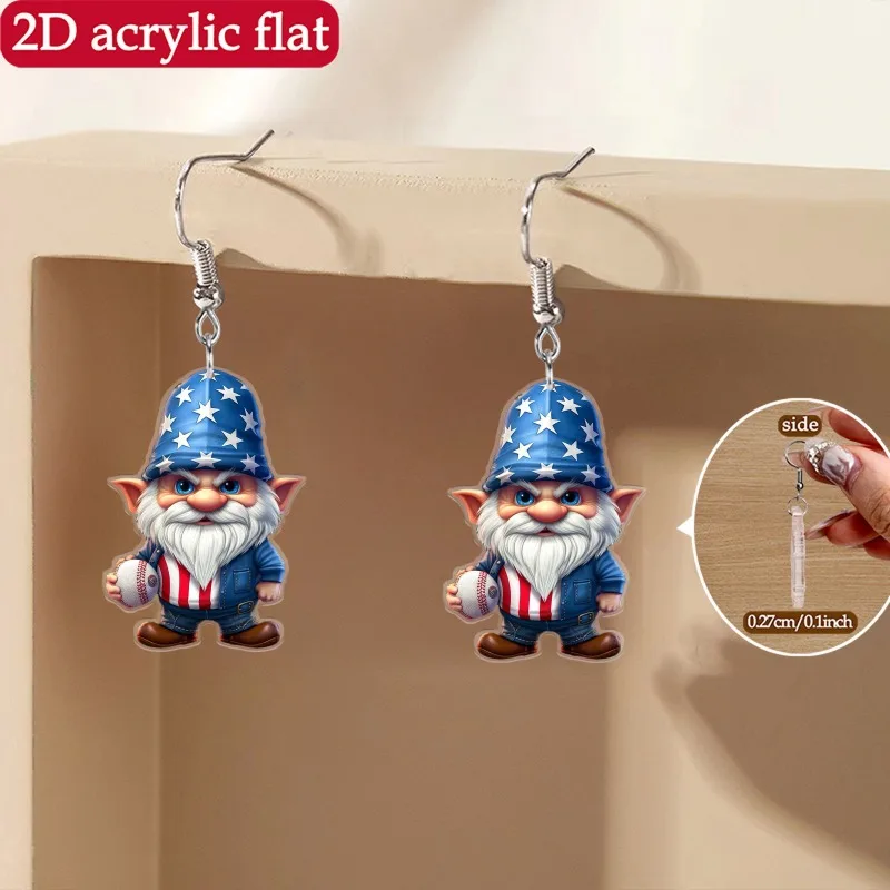 Dwarf Earrings with American Flag Elements 2D Acrylic Earrings Independence Day Xmas Gifts Winter Holiday Jewelry for Women Gift