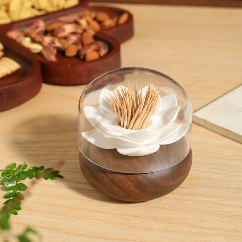 Walnut Toothpick Holder Home Dining Room Chinese Solid Wood Exquisite Toothpick Jar Living Room Toothpick Box Creative