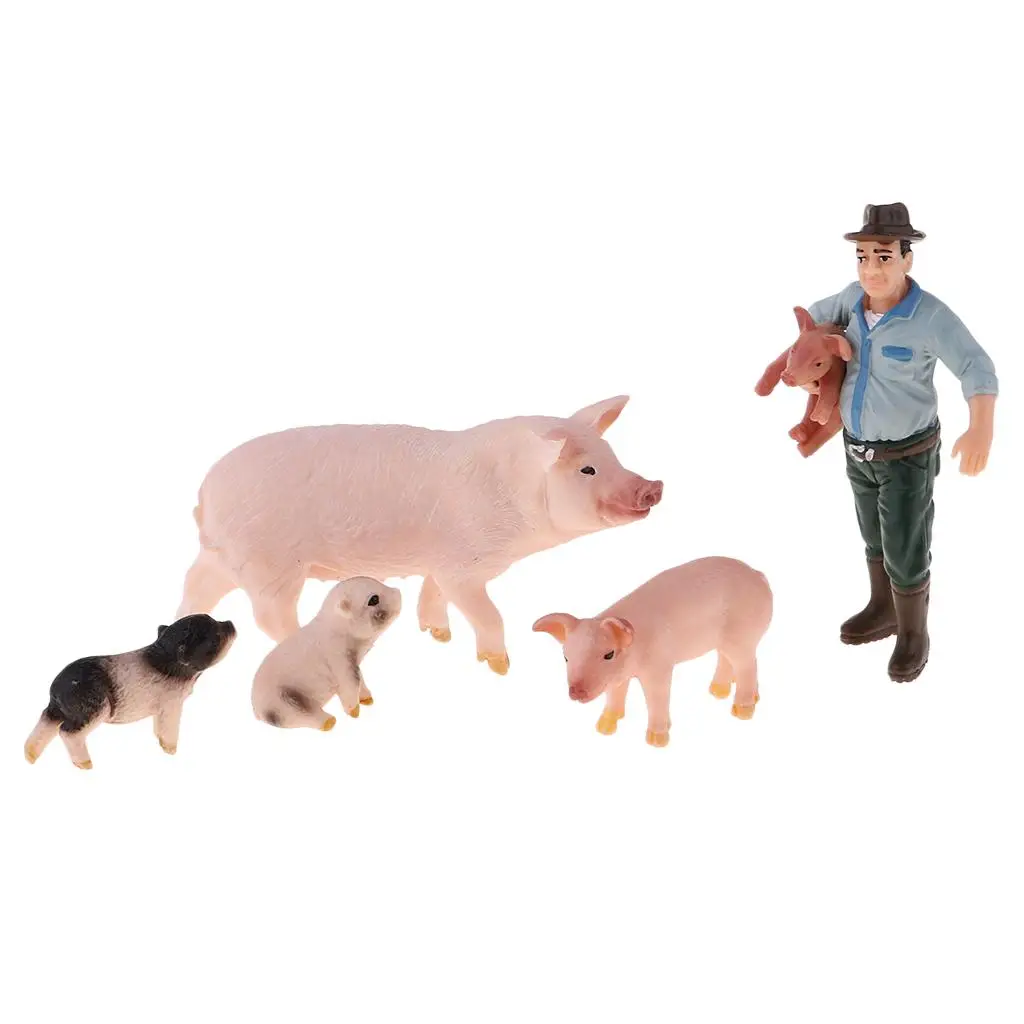 Educational Farm Animal Figures Playset with Farmer & 4 Pigs Kids