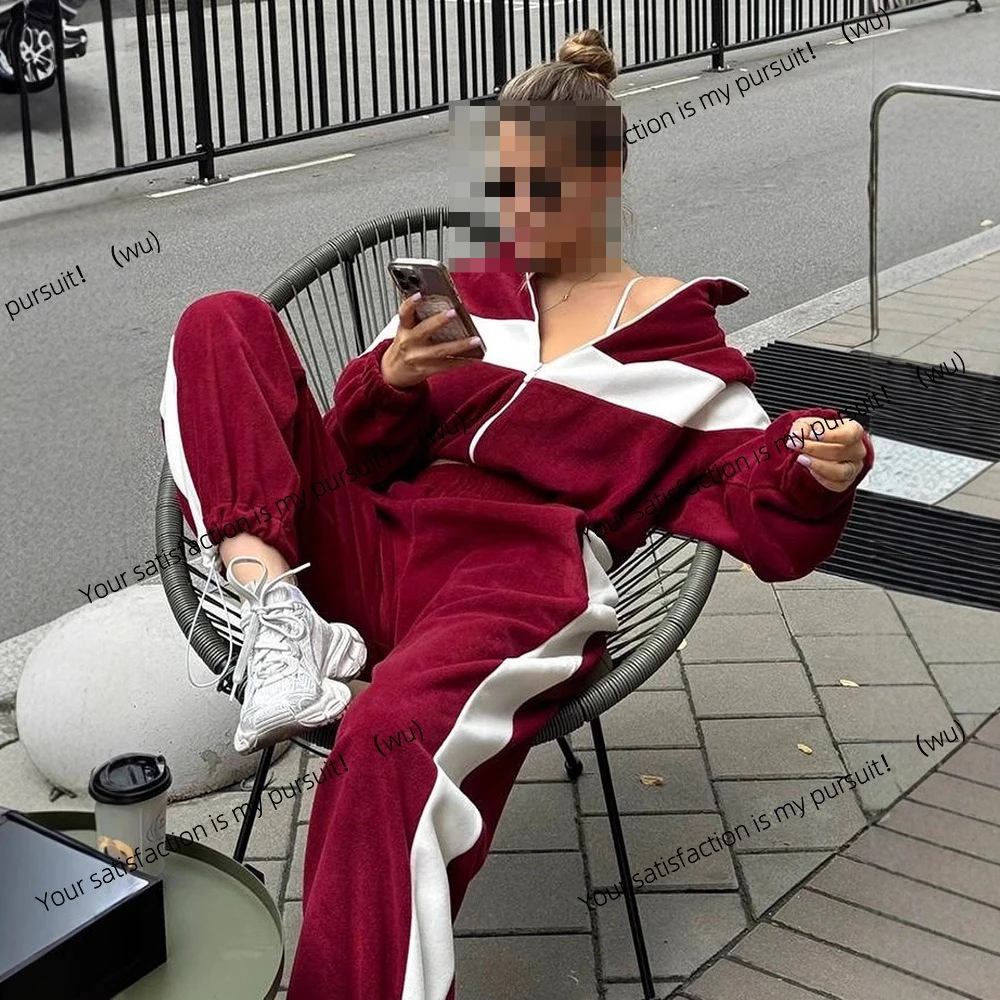 Trajes europeos y americanos de moda, trajes deportivos informales, pantalones tipo cárdigan con cremallera, traje de dos piezas para mujer