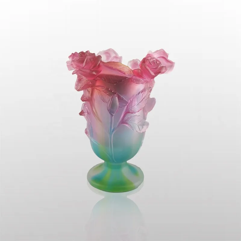 Factory supply open flame glaze can be customized pink rose mini crystal incense burner bakhoor design