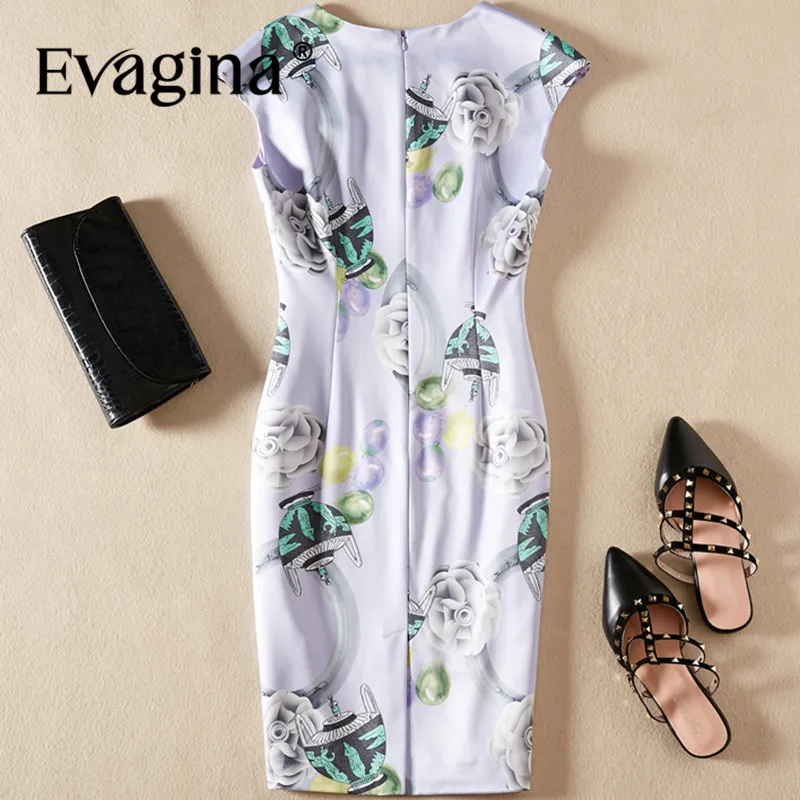 Evagina Fashion design Spring Summer Women's Sleeveless Printing Slim-Fit Hip Wrap S-XXL Mini Pencil Dresses