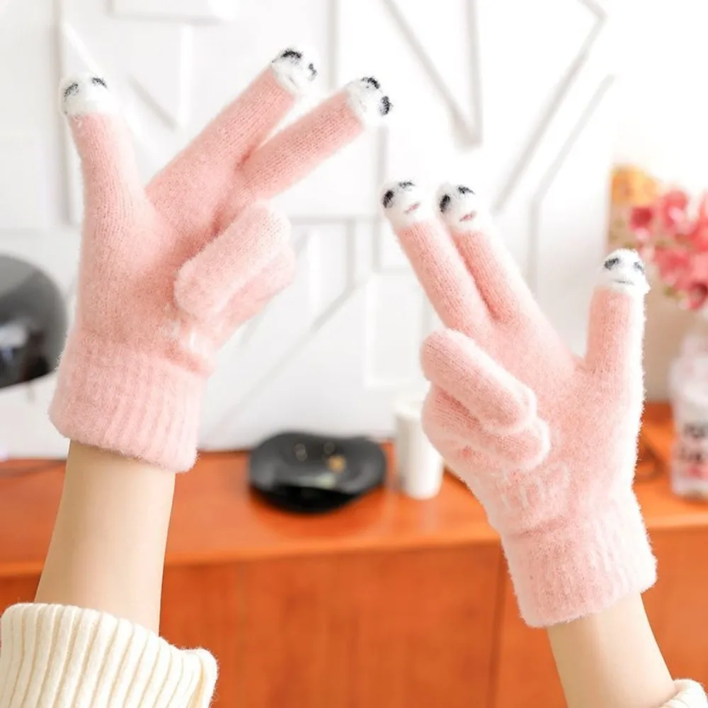 Washable Winter Knitted Gloves Thickened Coldproof Warm Gloves Women's Soft Feel Leaky Finger Gloves for Teens