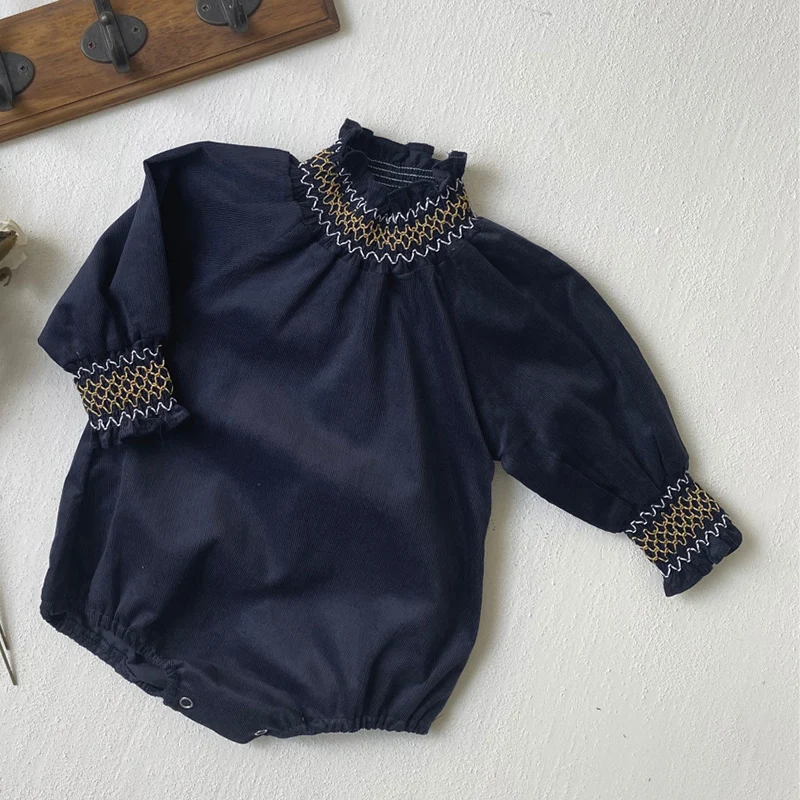 2024 New Autumn Newborn Baby Girls Dress 0-3Yrs Kids Princess Dresses Long Sleeved Solid Color Corduroy Toddler Baby Bodysuits