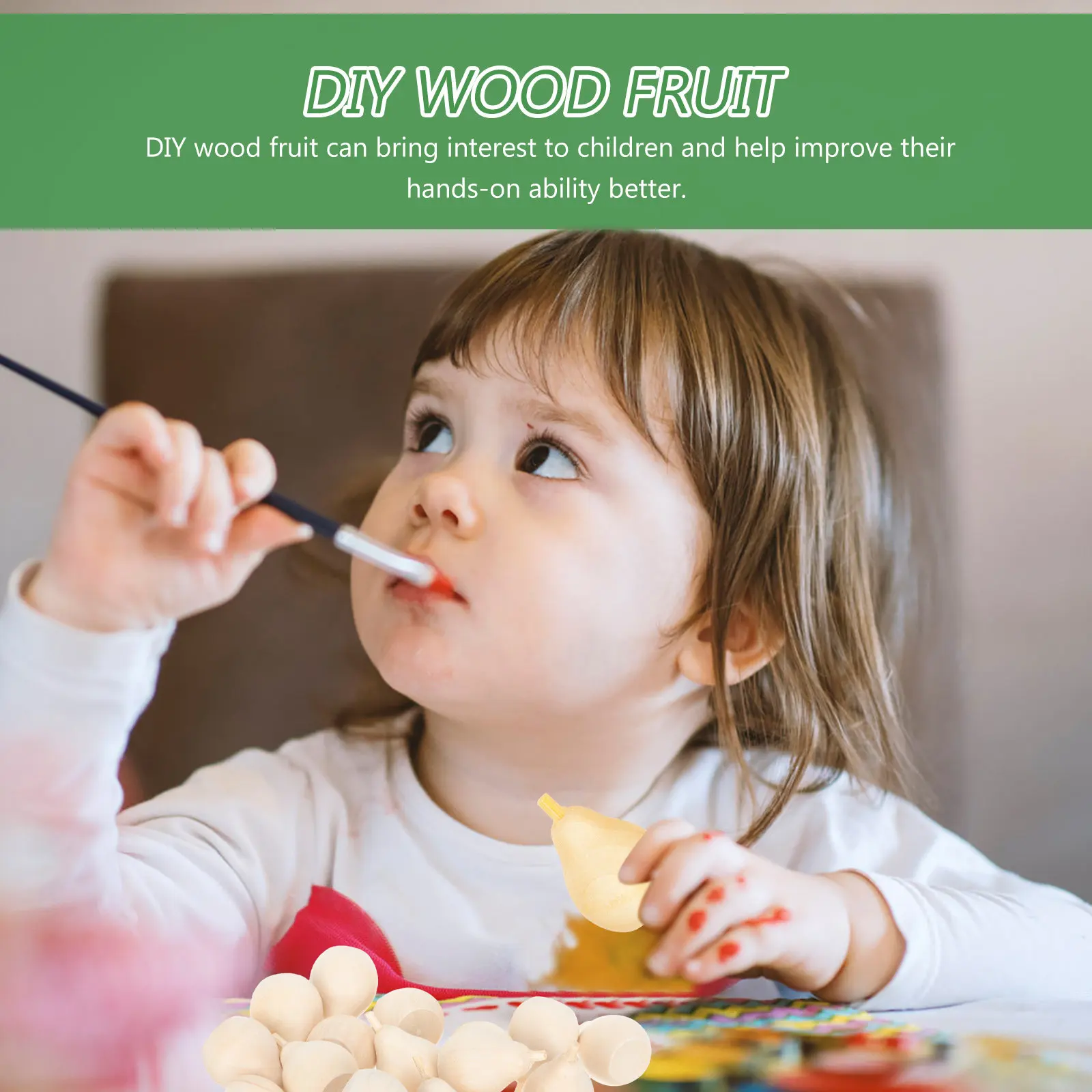 30pcs Unpainted Wooden Fruit Crafts for Kids Painting & Room Decoration – Smooth Blank DIY Wood Models
