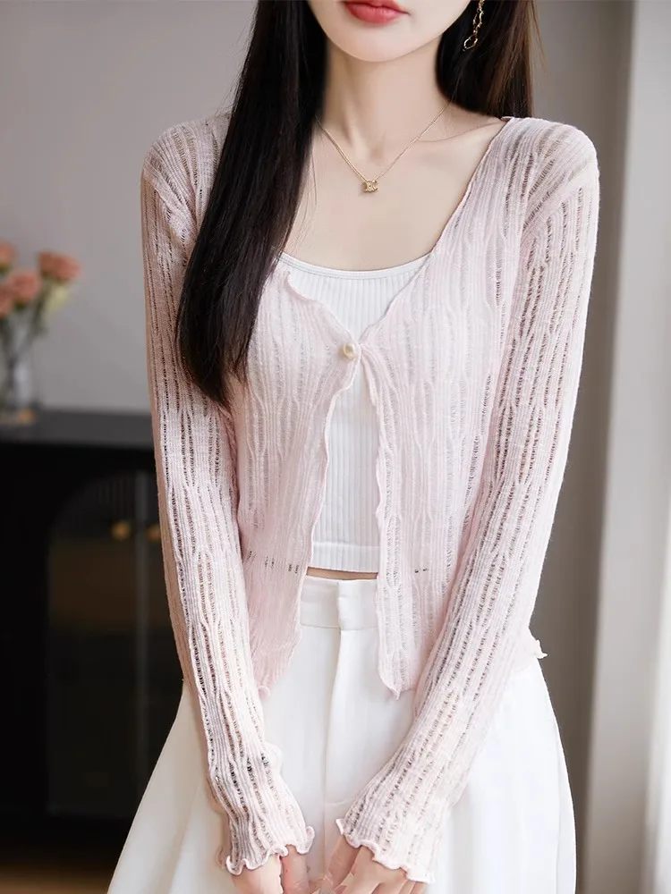 

Свитер Ice Sensation Cr Женский V-Ne Long Sve Защита от солнца Выдалбливают текстуры Тонкая ор Верхняя одежда шил Трикотажный O...