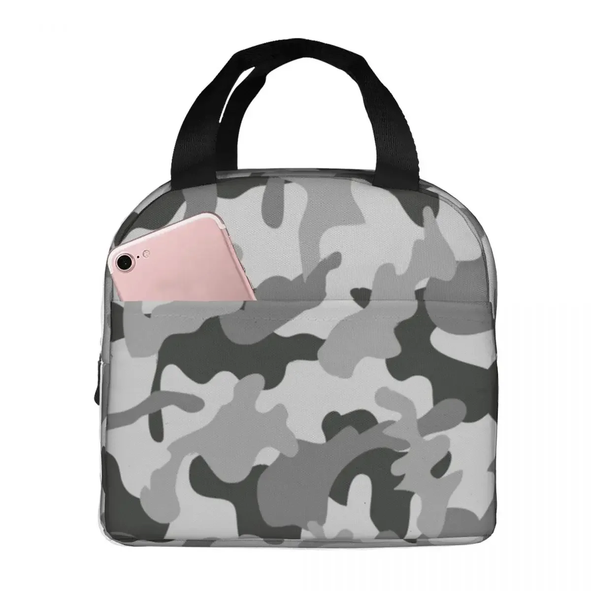 Camouflage Military Grey Pattern Insulated Lunch Bag Cooler Bag Lunch Container Army Camo Large Tote Lunch Box Food Storage Bags