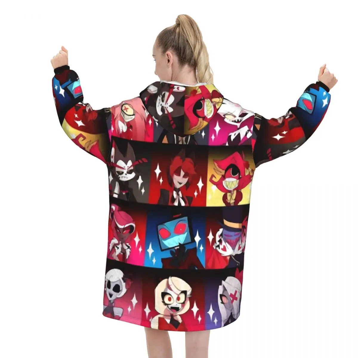 Hazbin hotéis aventuras cobertor com capuz oversized wearable engraçado tv moletom cobertor presentes quentes para mulheres meninas namorada