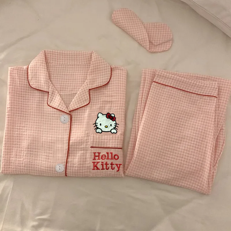 Sanrio Hello Kitty Spring Fall Models Cute Loose Casual Pajamas Long-sleeved Suit Cartoon Anime Comfortable Ladies Homewear Gift