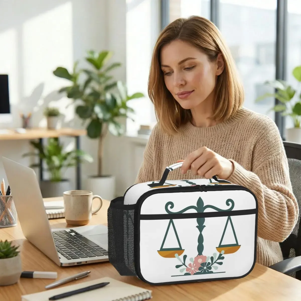 Gold Scales Of Justice Law Logo Lawyer Legal Party Insulated Lunch Bag for Kids School Cooler Thermal Food Box Tote Lunch Boxes