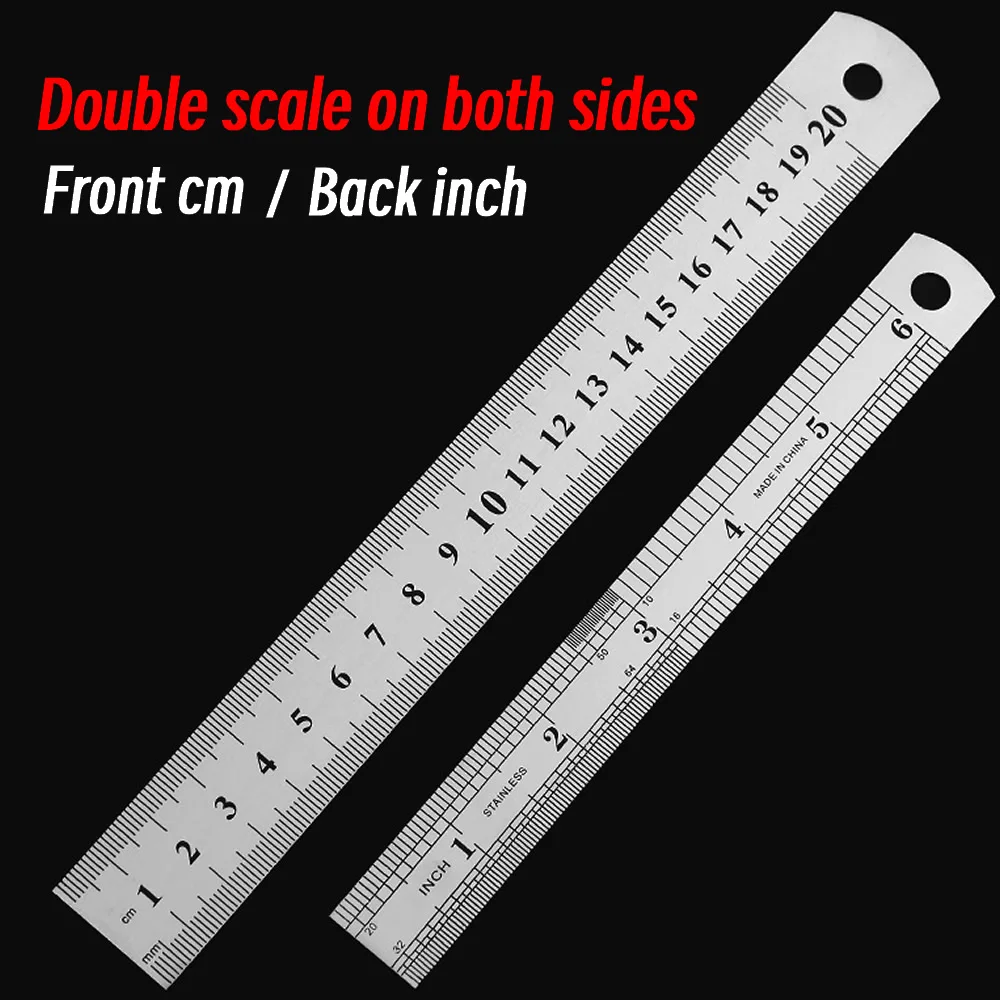 10P 15-30cm 스테인레스 스틸 금속 직선 자 정밀 양면 정밀 측정 도구 스케일 미터법 자 액세서리 썸네일 5