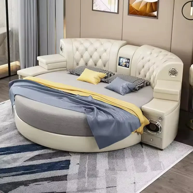 25/5000 Smart Bed & Audio Simple Modern double set bed Bedroom Furniture Smart round bed