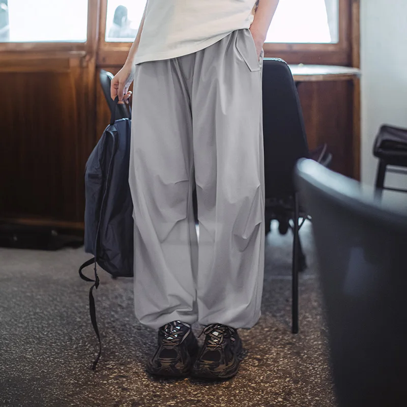 

Maden Women's Summer Casual Cool-Touch Parachute Pants Lightweight Elastic Waist Joggers Pants Street Cargo Loose Fit Trousers