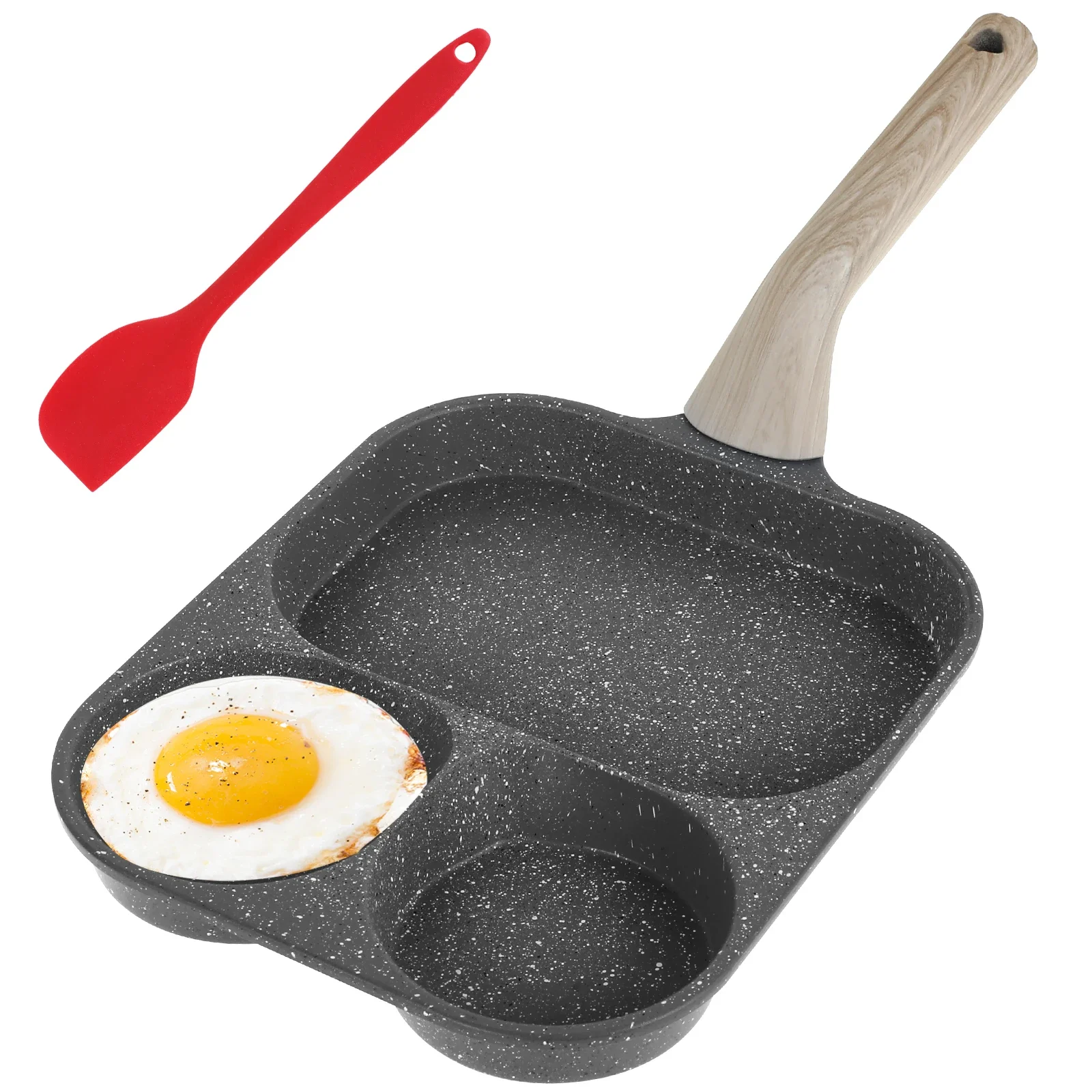 

Aluminium Alloy Egg Frying Pan With Maifan Coating 3 in 1 Non Stick Breakfast Pan for Induction Cooker Gas Stove Omelette Pan