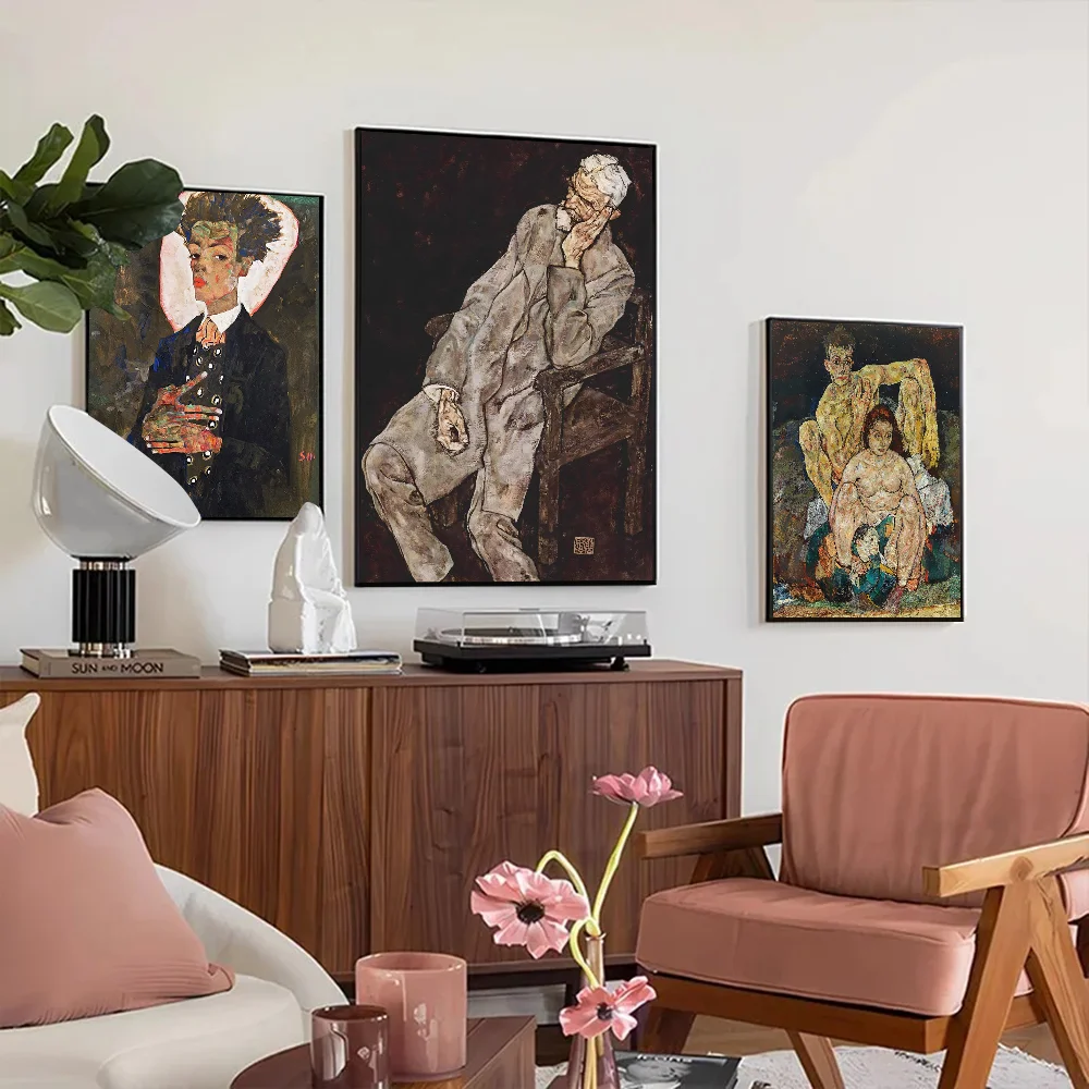 Egon Schiele Body Color Delineation Sketch Figure Poster Self-adhesive Art Waterproof Paper Sticker Coffee House Room Wall Decor