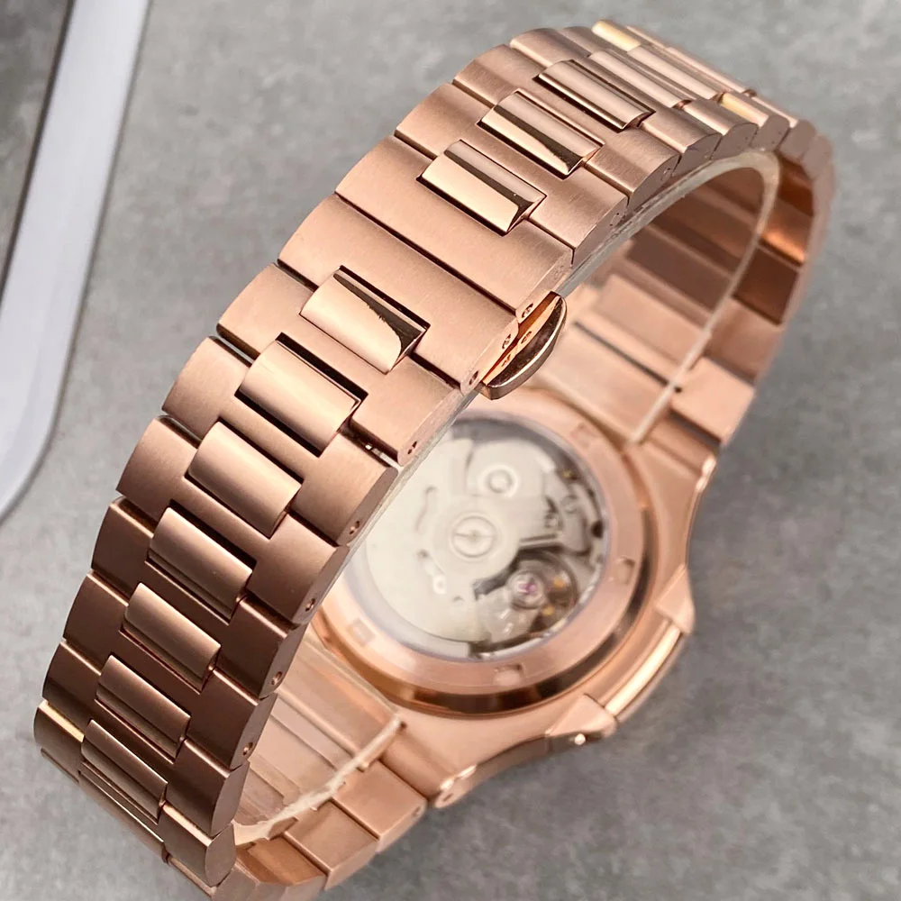 40mm NH35 Movement Full Rose Gold Square Brushed Case Tandorio Automatic Men Watch 10ATM Waterproof Sapphire Crystal Brown Dial