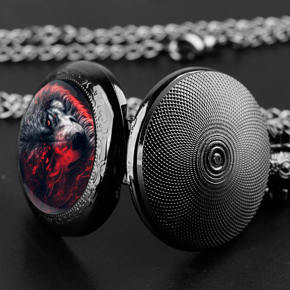 كول الأحمر الذئب تصميم زجاج قبة خمر ساعة جيب كوارتز الرجال النساء قلادة قلادة سلسلة ساعة ساعة مجوهرات هدايا الأطفال