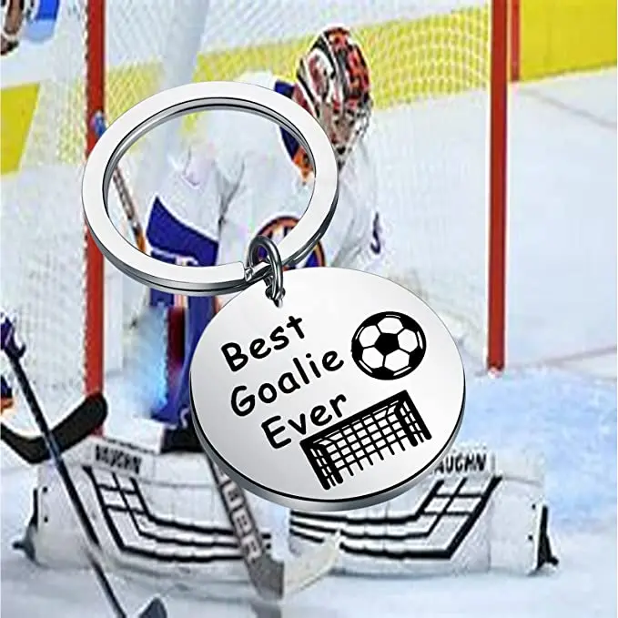 Stainless Steel Custom Soccer Goalie Round Key Chain 4 Colors Engraved Football Quote Key Ring Team Coach Player Sports Present