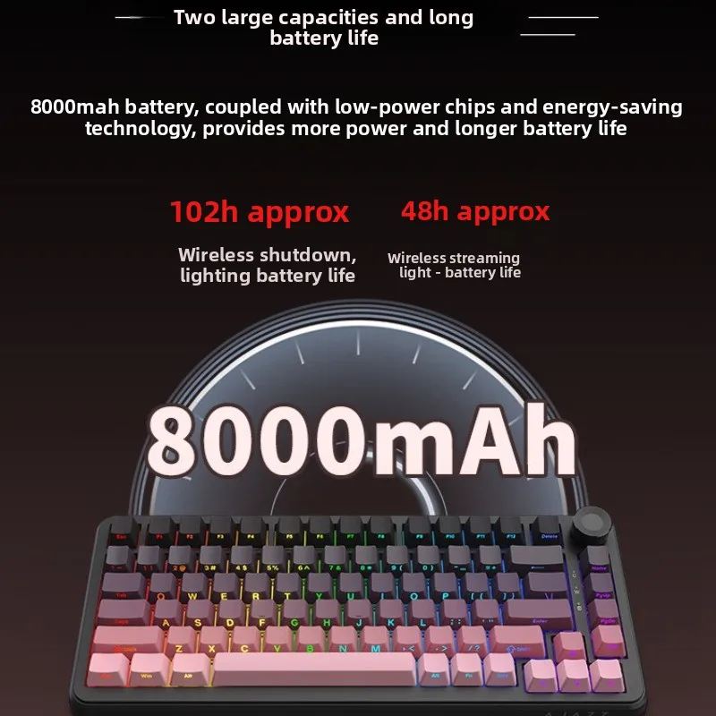AJAZZ AK820MAX Mechanische Tastatur, Tri-Mode, kabellos, 8000 mAh, Dichtungsstruktur, Multifunktionsknopf, individuelle Gaming-Tastatur