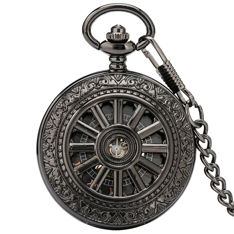 Antique Hollow-out Wheel Design Manual Handwind Mechanical Pocket Watch Fob Watches Pendant Clock Gifts for Men Women