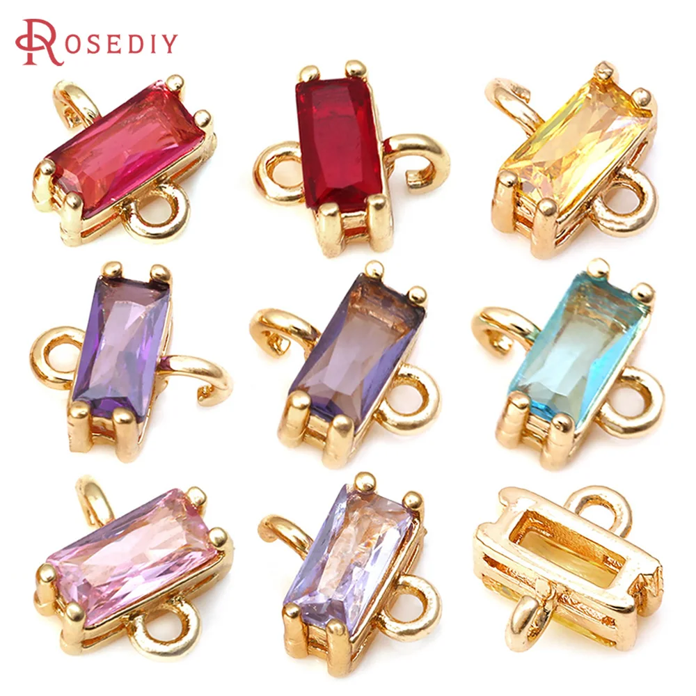 18K Gold Color Brass 2 Holes Rectangle Connect Charms Pendants High Quality Diy Necklace Earrings Making Accessories Materials