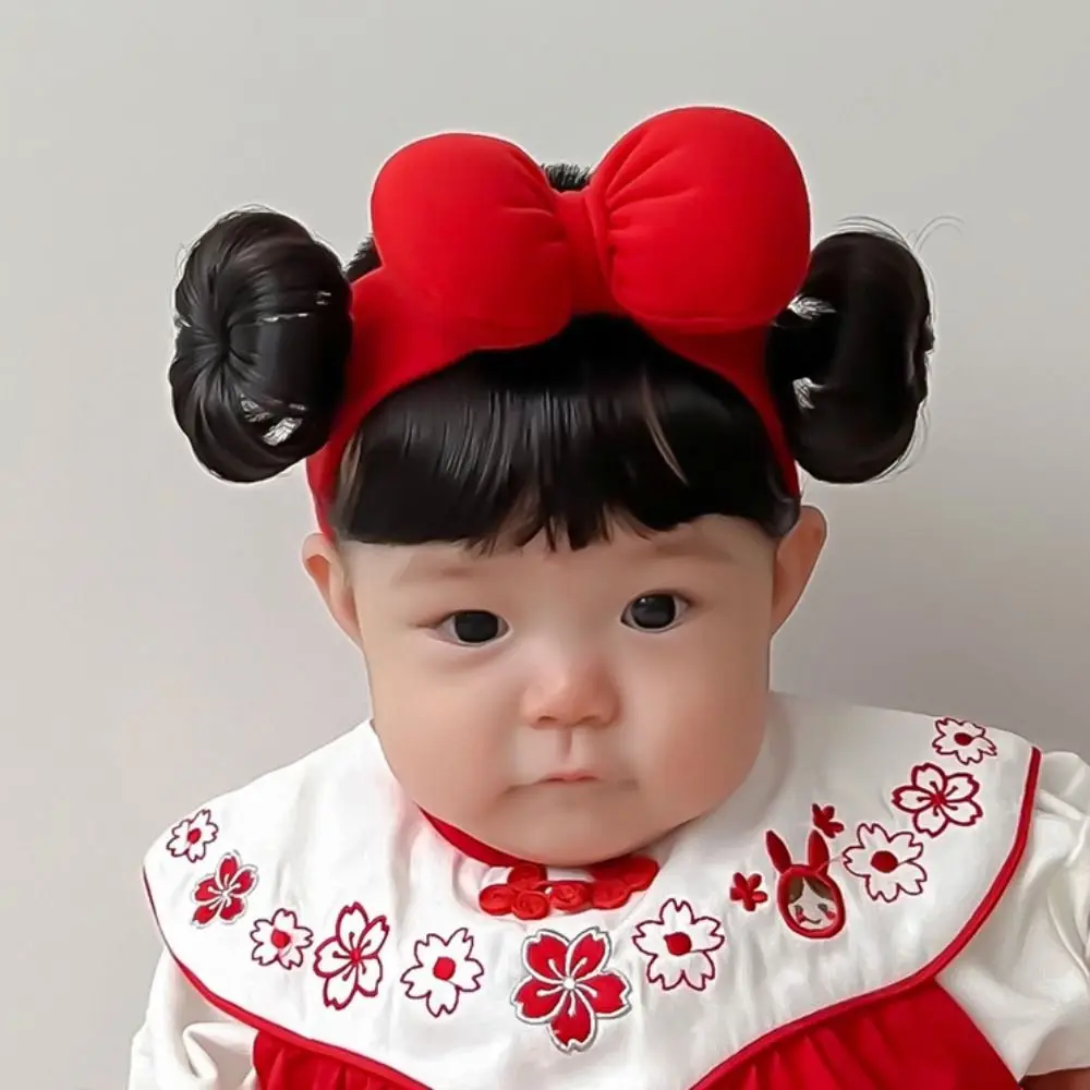 Moda bowknot bebê faixas de cabelo peruca bonito fofo infantil peruca realista algodão franja chignons bandana fotografia adereços