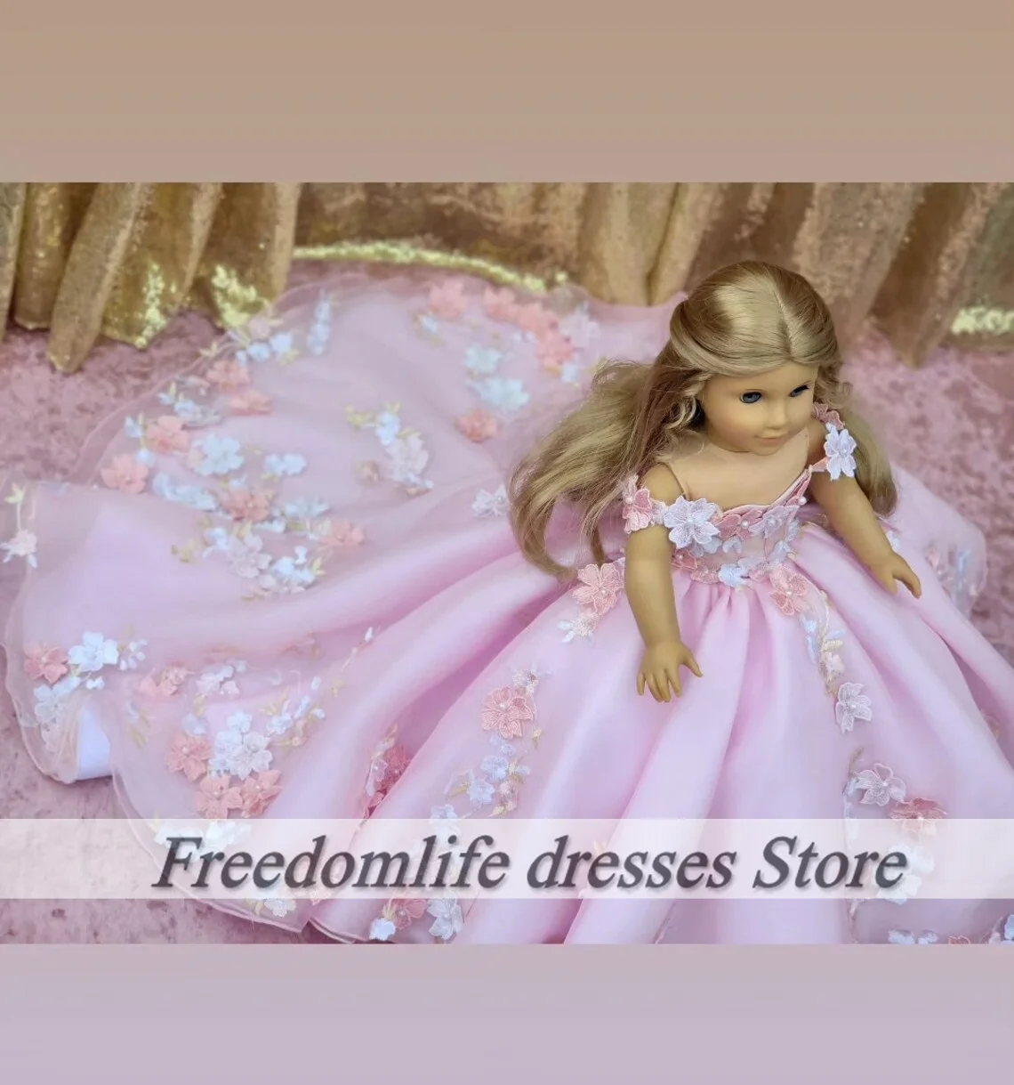 Pink Floral Quinceanera Doll Dress Doll Fancy Dress Quince Custom Teddy Bears Dresss vestido de 15 anos