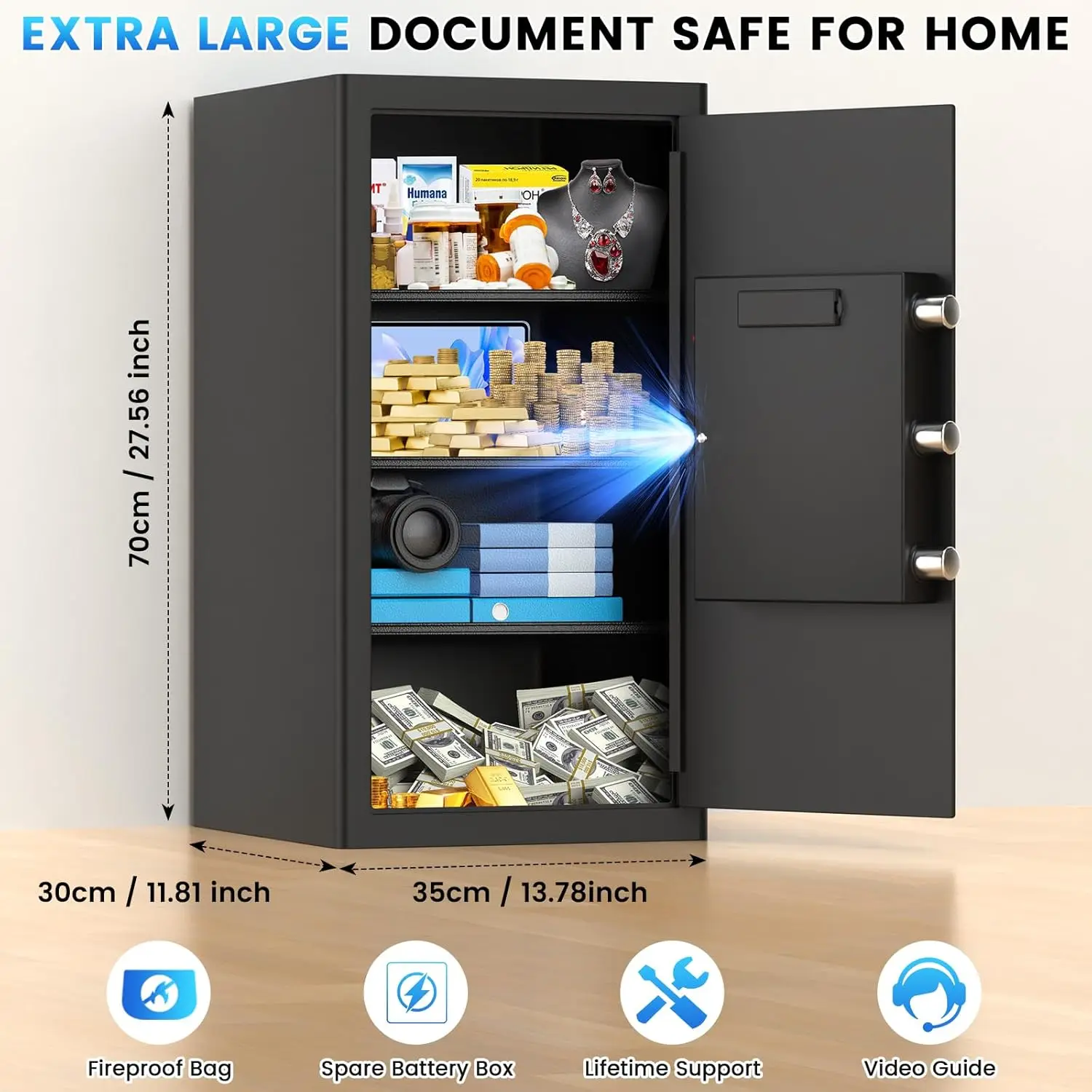 6.0 Cuft Large Fireproof Safe Box, Home Safes Water and Fireproof, Digital Security Safes with Programmable Keypad Keys, Smart A