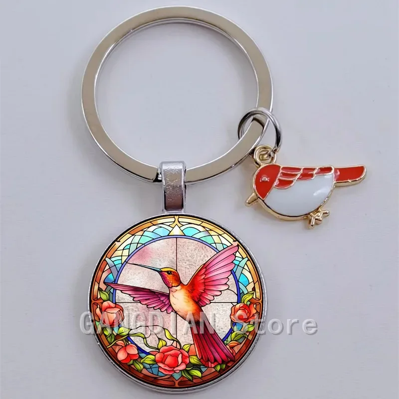 New Hummingbird Photo 25mm Glass Convex Round Keychain Bag Car Keychain Ring Bracket Charming Keychain Flower Spot Bird Gift