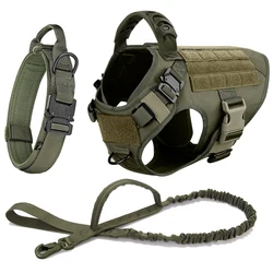 Tactical Dog Harness Leash Collar Set Large Pet German Shepherd Malinois Training Harnesses Walking Vest For Medium Large Dogs