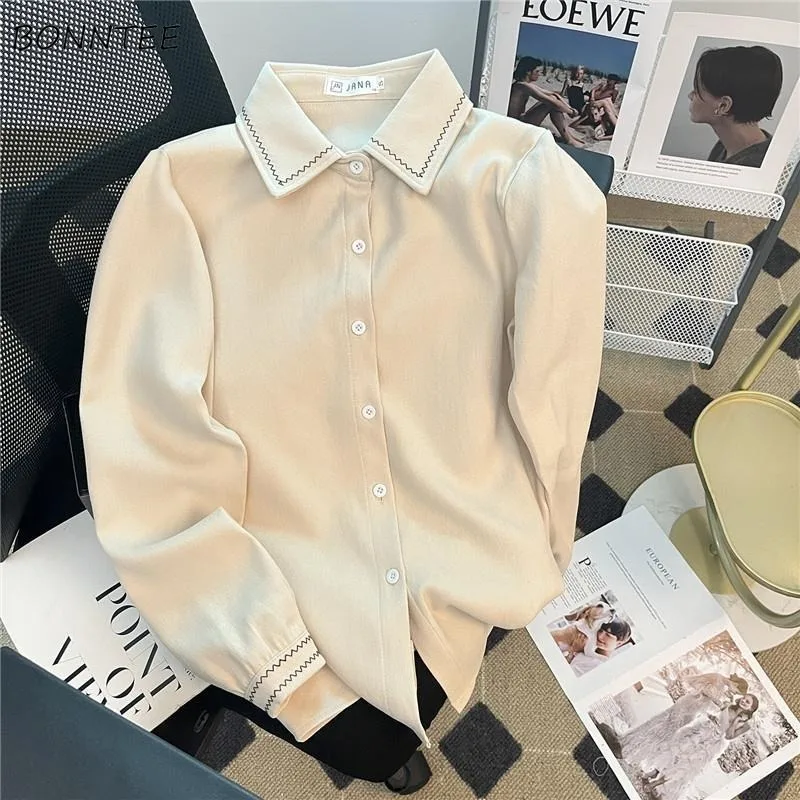 

Long Sleeve Shirts Women Tops Corduroy Vintage Solid All-match Leisure Basic Students Preppy Female Chic Autumn Winter Warm New