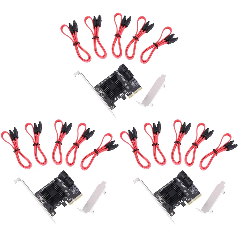 

3X PCIE к 5-портовому SATA III, 6 Гбит/с, плата расширения контроллера SATA, плата адаптера корпуса компьютера JMB585 с 15 кабелями