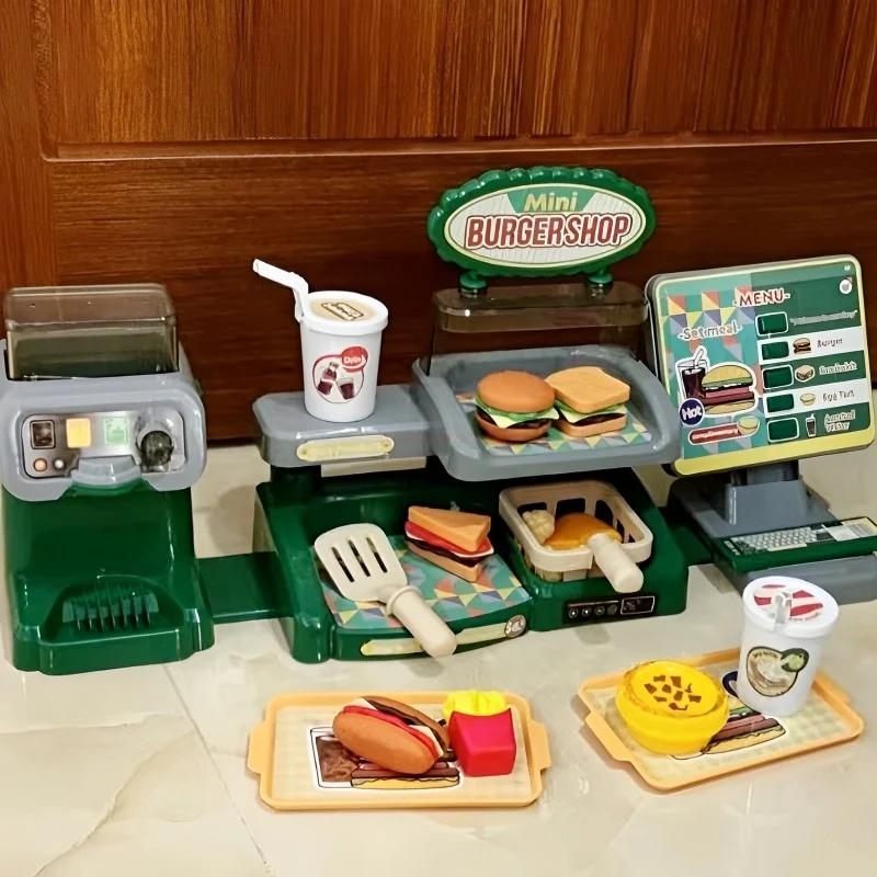 Children Play House Toy Mini Food Simulation Supermarket Can Scan Sound Light Cash Register Multi Function Kids Xmas Gift Toys