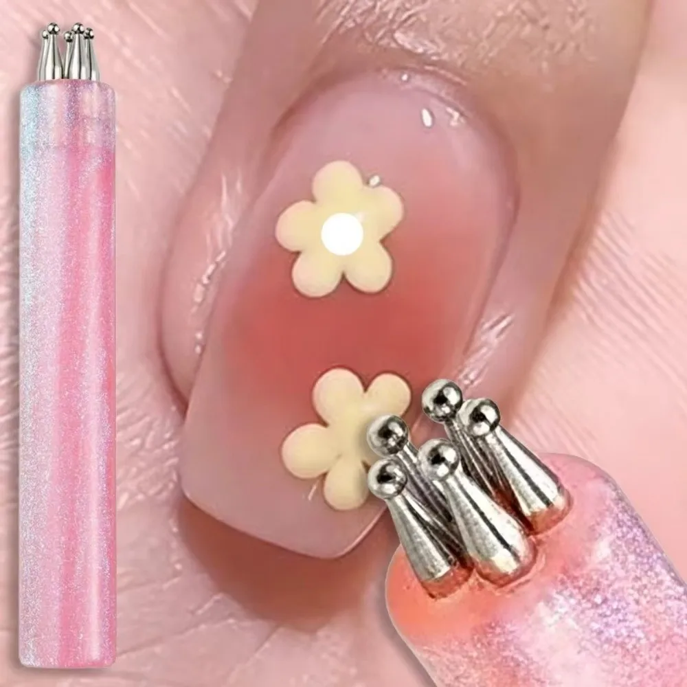 5-Dots Tool Multi-purpose Nail Art Dotting Pen 1.8mm Tip Flower Design 5 Petal Flower Pen Glitter Handle Nail Art Tools Nail Art