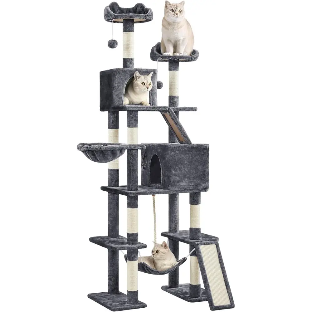Cat Tree, 82.5in Large Tower w/Hammock, 2 Kitty-Ear Perches, 2 Cozy Condos, Scratching Posts, Basket, urniture or Large Cats, Ki