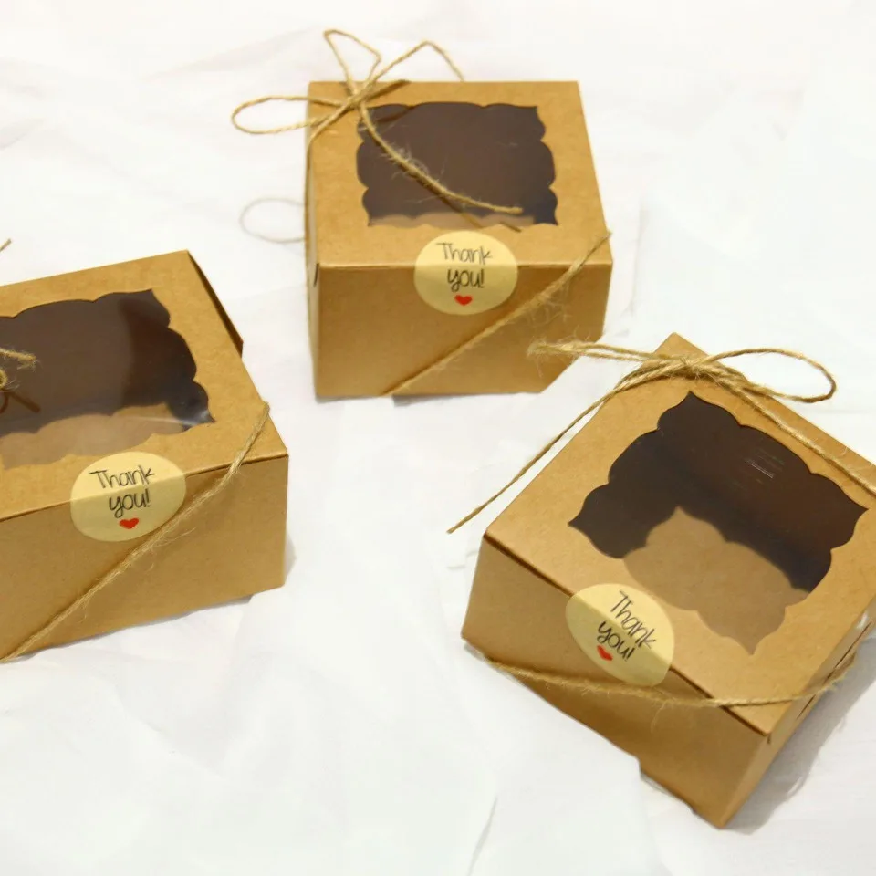 10/30/50Pcs Kraft Papier Offenes Fenster Geschenk Box Backen Kuchen Tasse Favor Süßigkeiten Verpackung Boxen mit Aufkleber Seil Hochzeit Party Decor – Detail 6