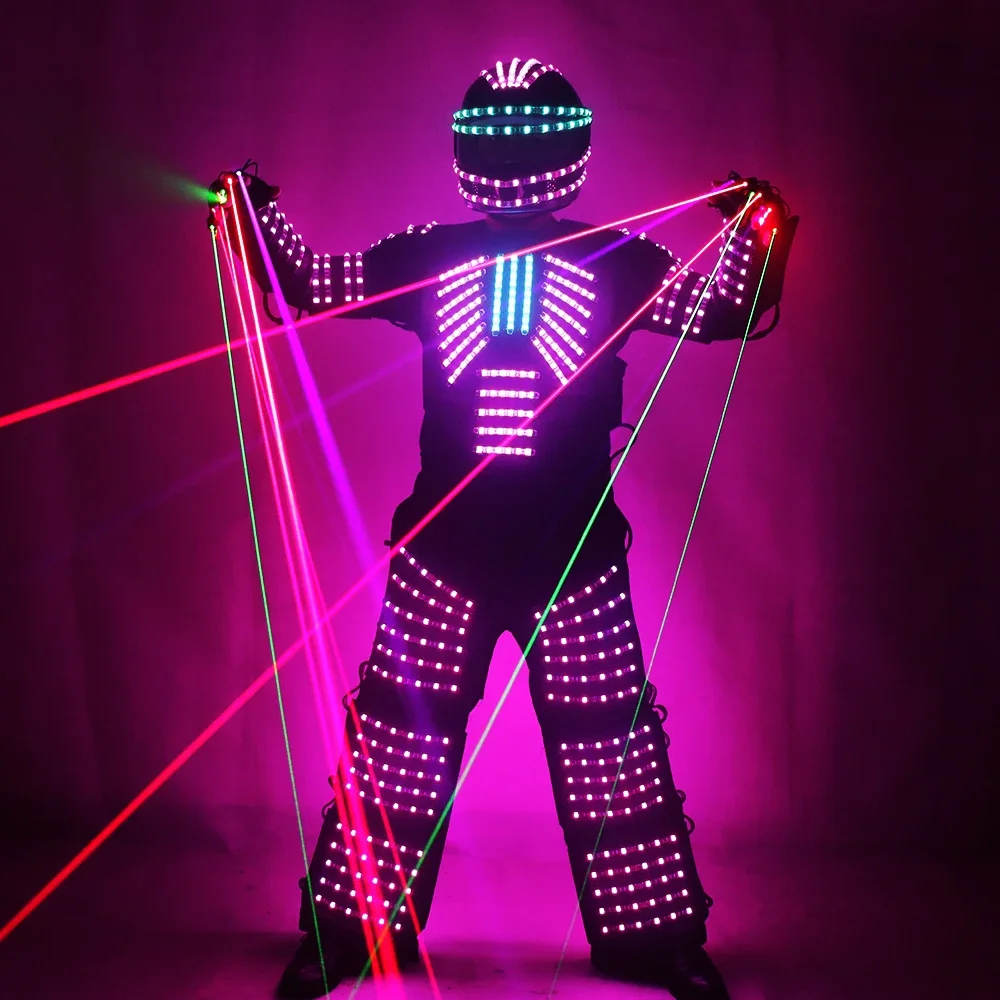 LED glow Robot Suit Stage Performance Light Up Costume David Guetta Laser Predator Helmet Laser Gloves nightclub DJ bar supplies