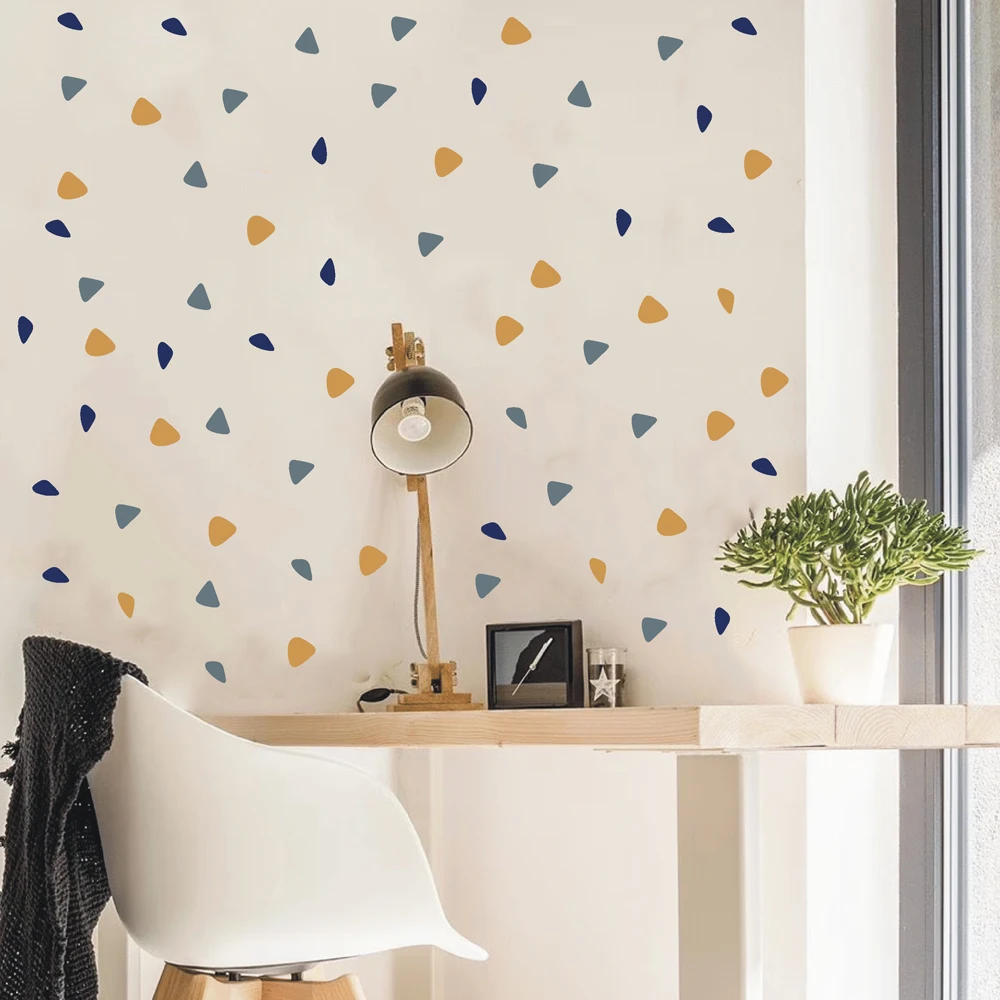 Colorful Terrazzo Pattern Dots Wall Stickers, Nordic Abstract Geometric Triangle Stone Chips Wall Decals for Living Room Bedroom - view 2