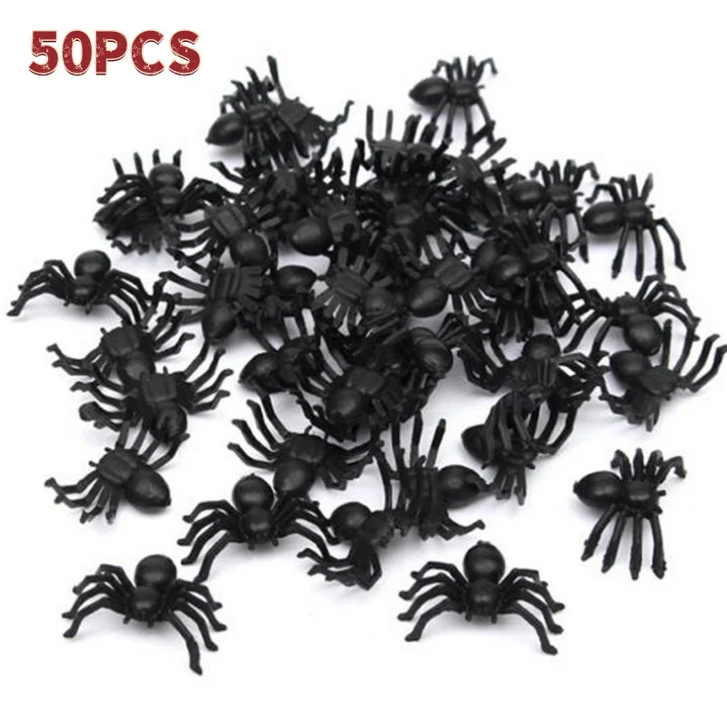 50Pcs/lot Halloween Decorative Spiders Small Black Plastic Fake Spider Toys Halloween Funny Joke Prank Realistic Props