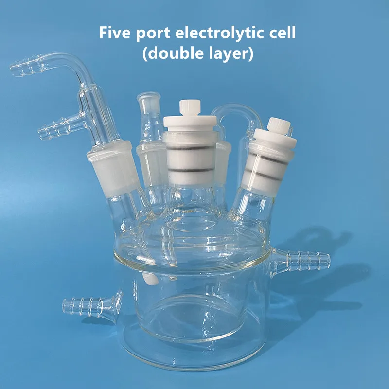 Cellule électrolytique scellée à cinq ports, cellule électrolytique expérimental redox. Cellule électrolytique à bain d'eau simple/double.