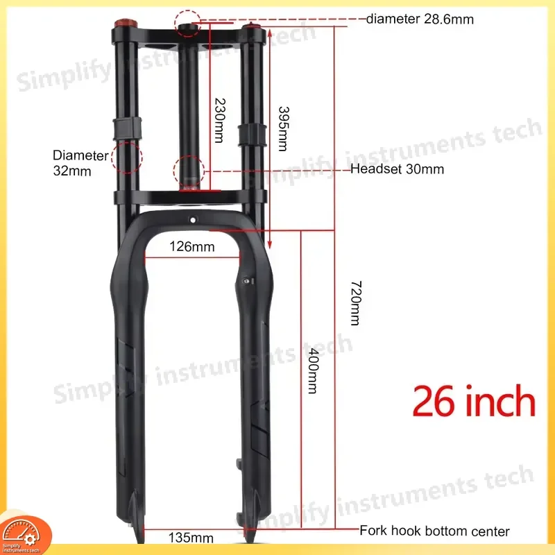 20 26 Inch Fat Bike Front Fork 4.0 Tire Magnesium Alloy Air Suspension Double Shoulder Snow Beach Bicycle Fork 135mm QR