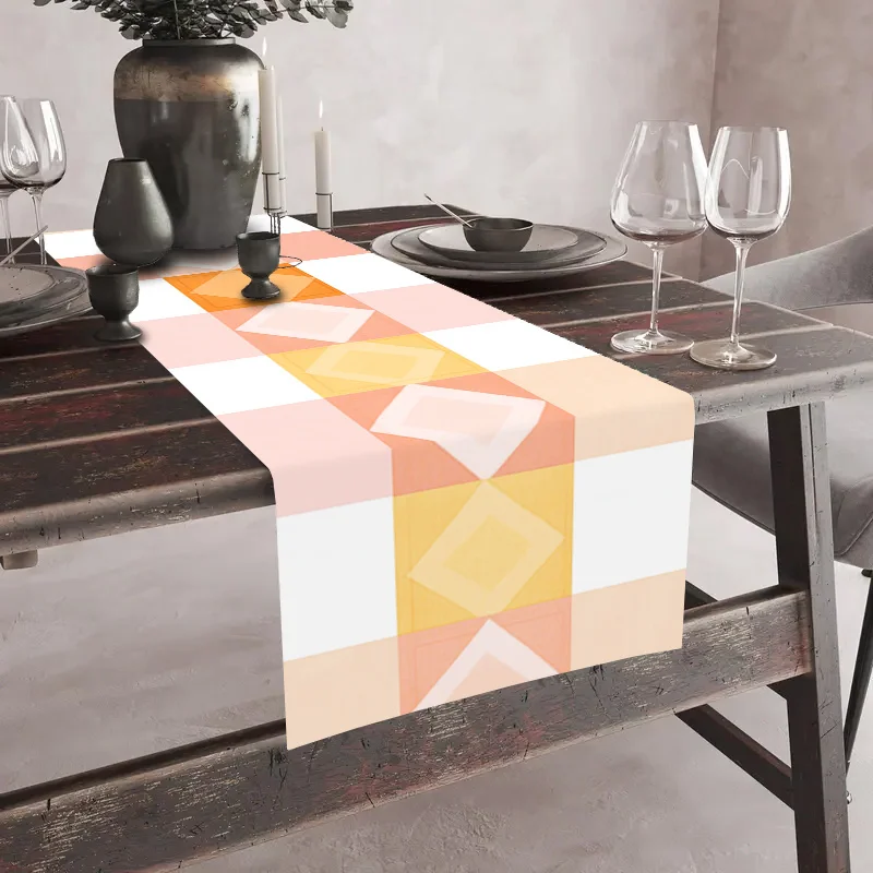 1 Piece of Soft Pink and Peach-Colored Table Runner with Soft Orange and Beige Geometric Patterns, Suitable for Farmhouse, Indoor, Kitchen, Celebrations, Table Decoration, Restaurant, and Banquet Decoration Supplies