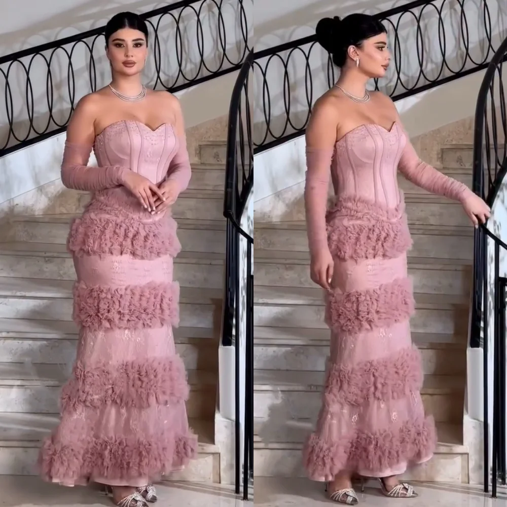 

Customized Exquisite Net Pleat Pattern Mermaid Sweetheart Long Dresses Bespoke Occasion Homecoming Chinese Style